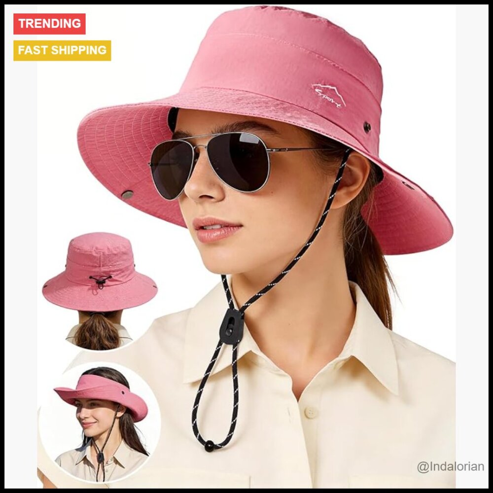 Upf 50+ Foldable Sun Hat Adjustable Wide Brim Convertible Cowboy Style Outdoor